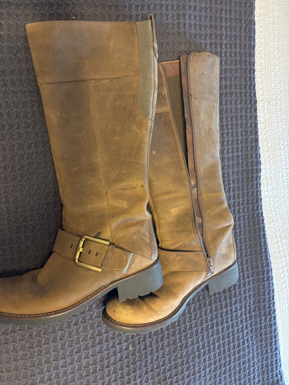 Clarks Tan Leather Mid-Calf Riding Boots with Buckle